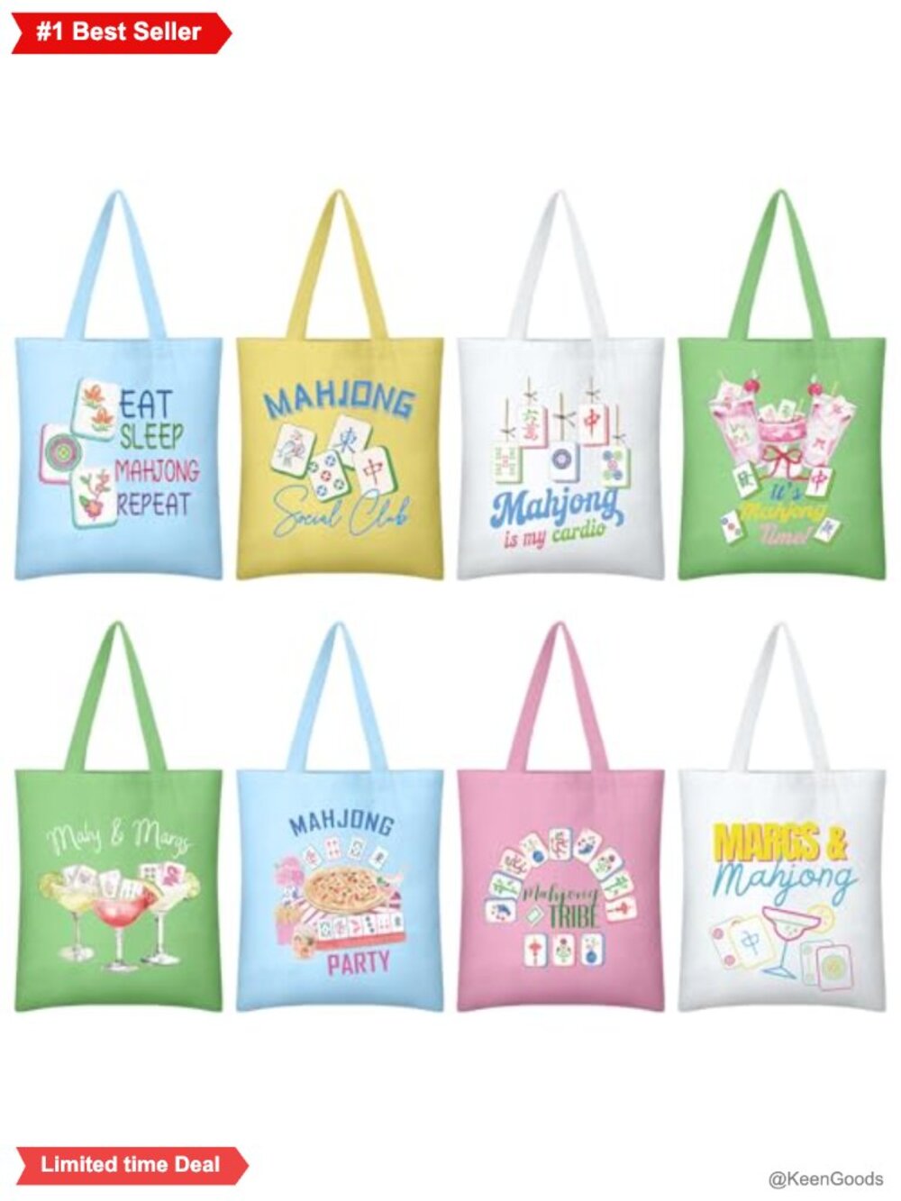 Mahjong Canvas Tote Bags Set of 8 Party Favors Shoulder Bag